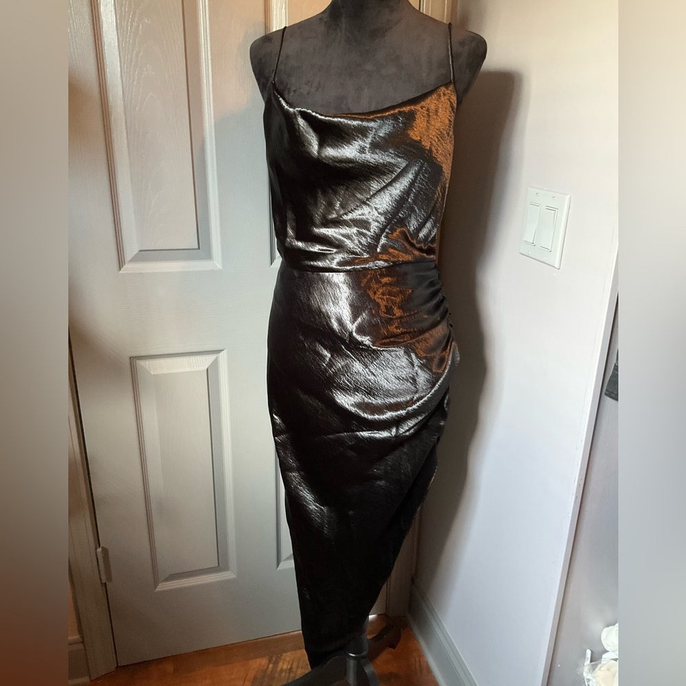 Aiifos Martha Satin Asymmetrical Midi Dress M black metallic - Picture 7 of 11